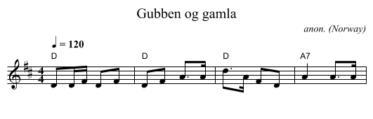 Gubben og gamla - staff notation