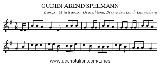 GUDEN ABEND SPELMANN - staff notation