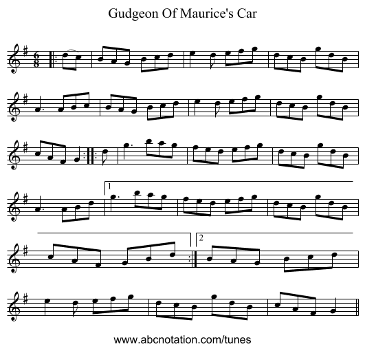 Gudgeon Of Maurice's Car - staff notation