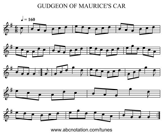 GUDGEON OF MAURICE'S CAR - staff notation