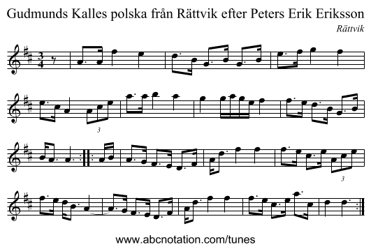 Gudmunds Kalles polska från Rättvik efter Peters Erik Eriksson - staff notation