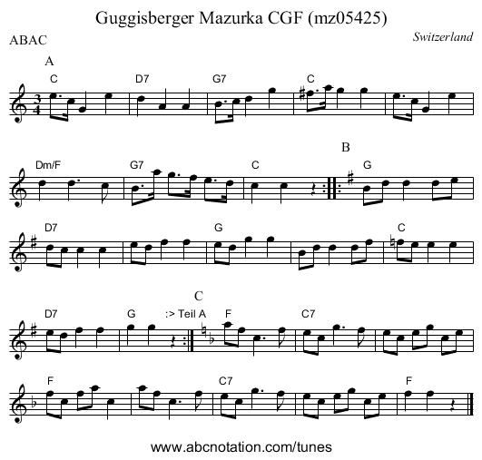Guggisberger Mazurka CGF (mz05425) - staff notation