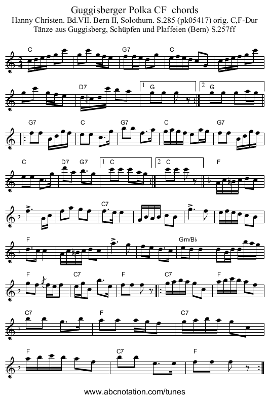 Guggisberger Polka CF chords - staff notation