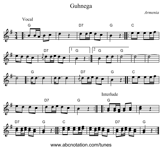 Guhnega - staff notation