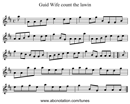 Guid Wife count the lawin - staff notation