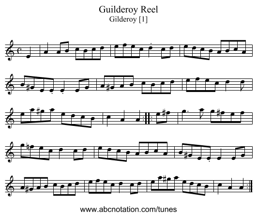 Guilderoy Reel - staff notation