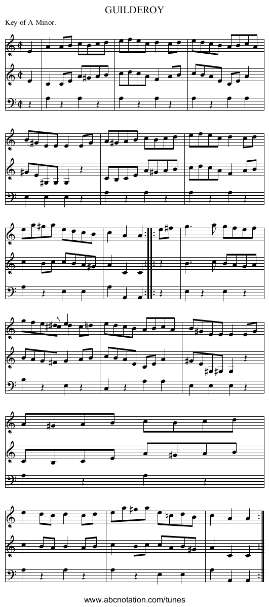 GUILDEROY - staff notation
