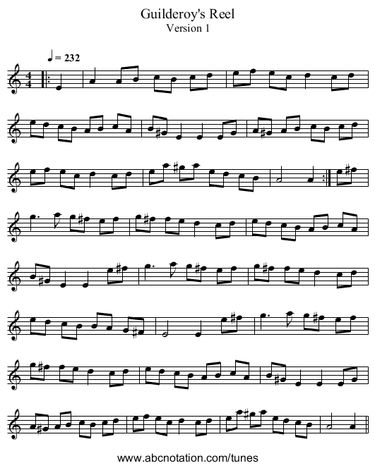 Guilderoy's Reel - staff notation
