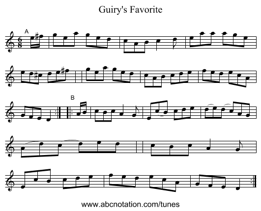 Guiry's Favorite - staff notation