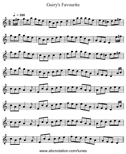 Guiry's Favourite - staff notation