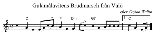 Gulam&aring;lavitens Brudmarsch fr&aring;n Val&ouml; - staff notation