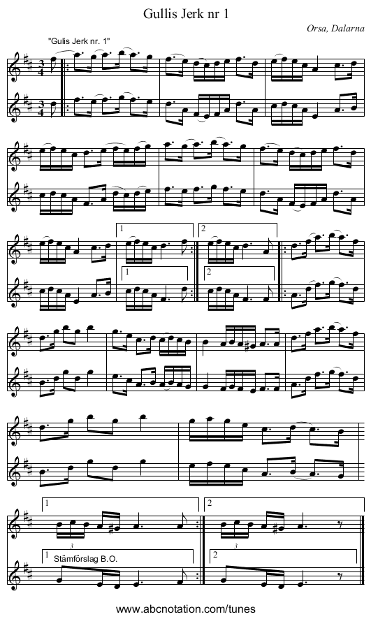 Gullis Jerk nr 1 - staff notation