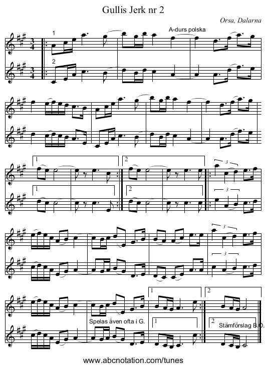 Gullis Jerk nr 2 - staff notation