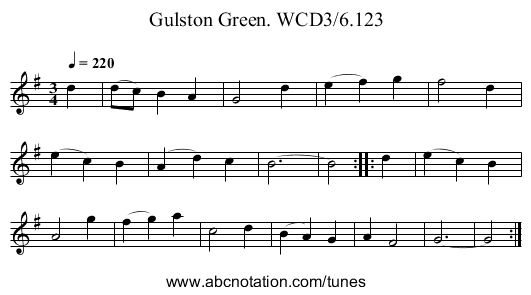 Gulston Green. WCD3/6.123 - staff notation