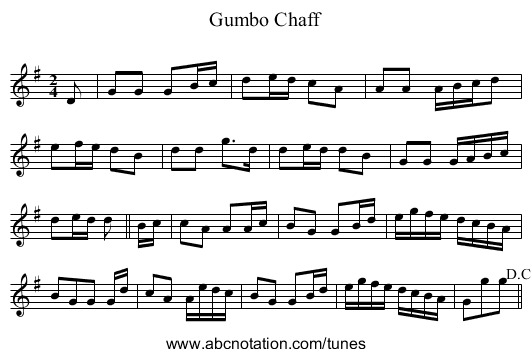 Gumbo Chaff - staff notation