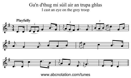 Gu'n d'thug mi súil air an trupa ghlas - staff notation