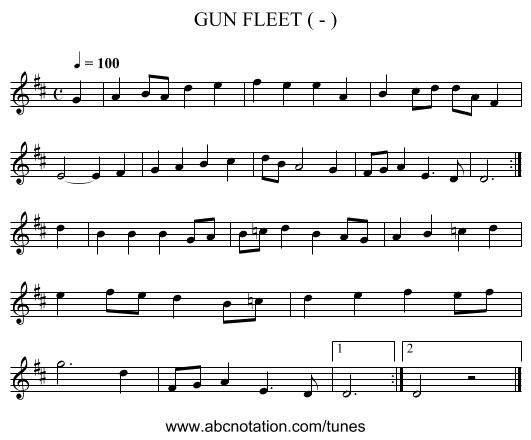 GUN FLEET ( - ) - staff notation