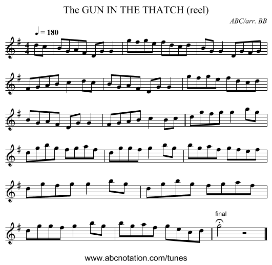 GUN IN THE THATCH (reel), The - staff notation