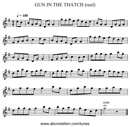 GUN IN THE THATCH (reel) - staff notation