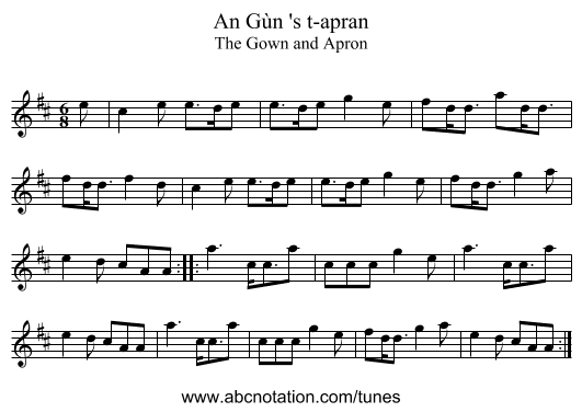 Gùn 's t-apran, An - staff notation