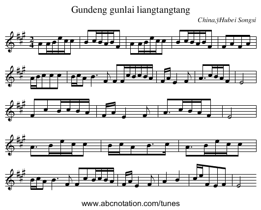 Gundeng gunlai liangtangtang - staff notation