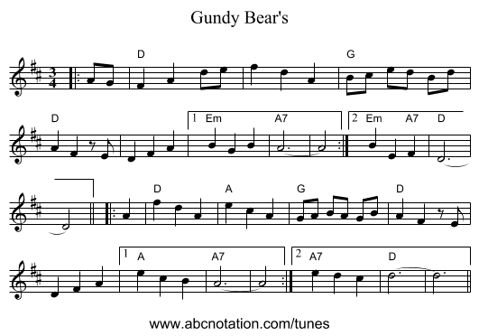Gundy Bear's - staff notation
