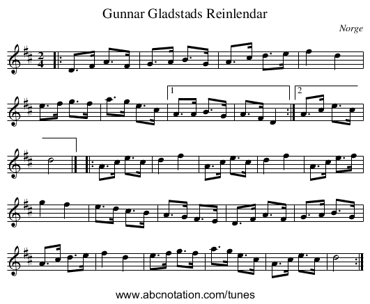 Gunnar Gladstads Reinlendar - staff notation