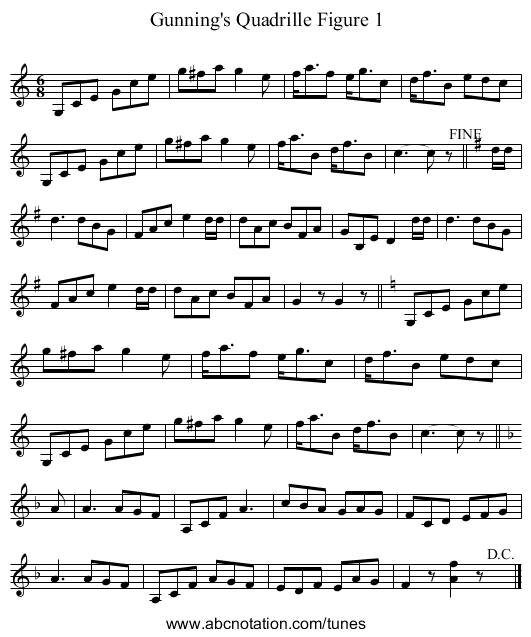 Gunning's Quadrille Figure 1 - staff notation