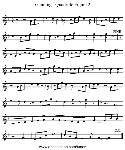 Gunning's Quadrille Figure 2 - staff notation