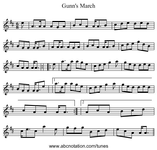 Gunn's March - staff notation
