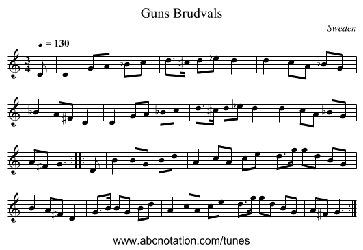 Guns Brudvals - staff notation