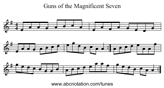 Guns of the Magnificent Seven - staff notation