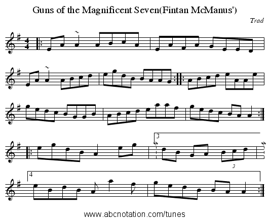 Guns of the Magnificent Seven(Fintan McManus') - staff notation