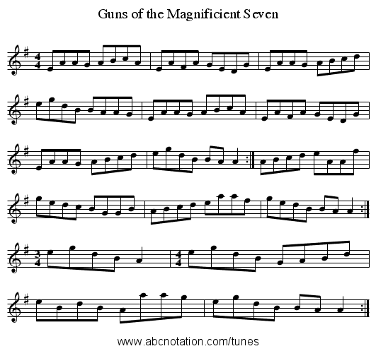 Guns of the Magnificient Seven - staff notation