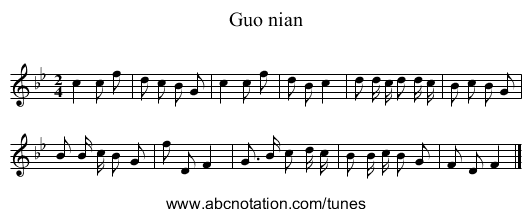 Guo nian - staff notation
