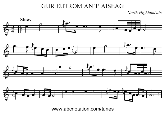 GUR EUTROM AN T' AISEAG - staff notation