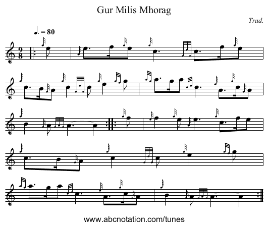 Gur Milis Mhorag - staff notation