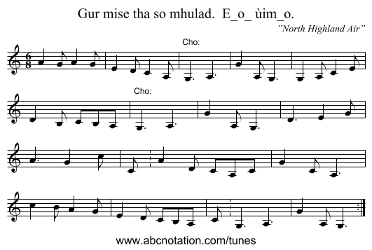 Gur mise tha so mhulad.  E_o_ ùim_o. - staff notation