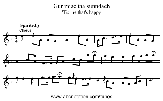Gur mise tha sunndach - staff notation