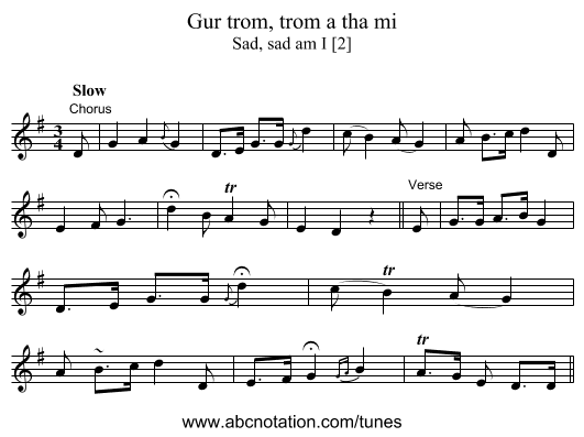 Gur trom, trom a tha mi - staff notation