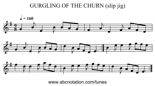 GURGLING OF THE CHURN (slip jig) - staff notation