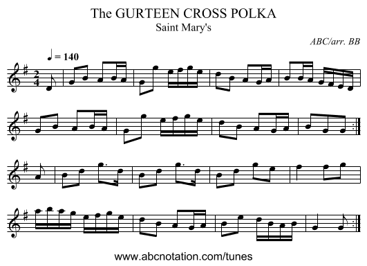 GURTEEN CROSS POLKA, The - staff notation