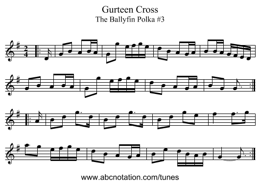 Gurteen Cross - staff notation