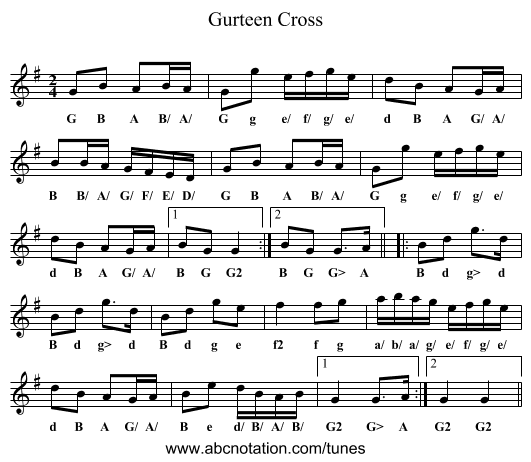 Gurteen Cross - staff notation