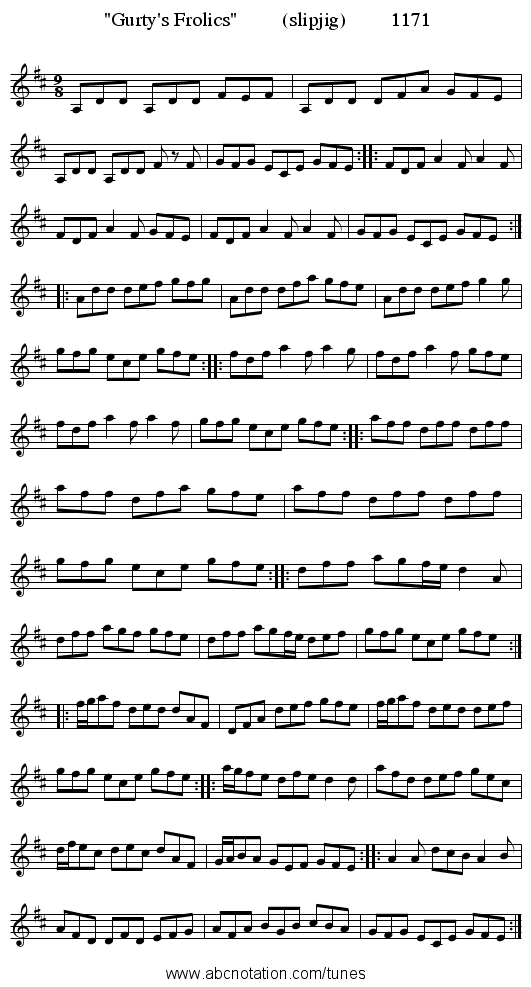 Gurty's Frolics         (slipjig)         1171 - staff notation