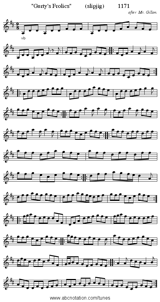 Gurty's Frolics         (slipjig)         1171 - staff notation