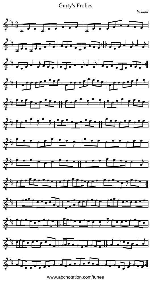 Gurty's Frolics - staff notation