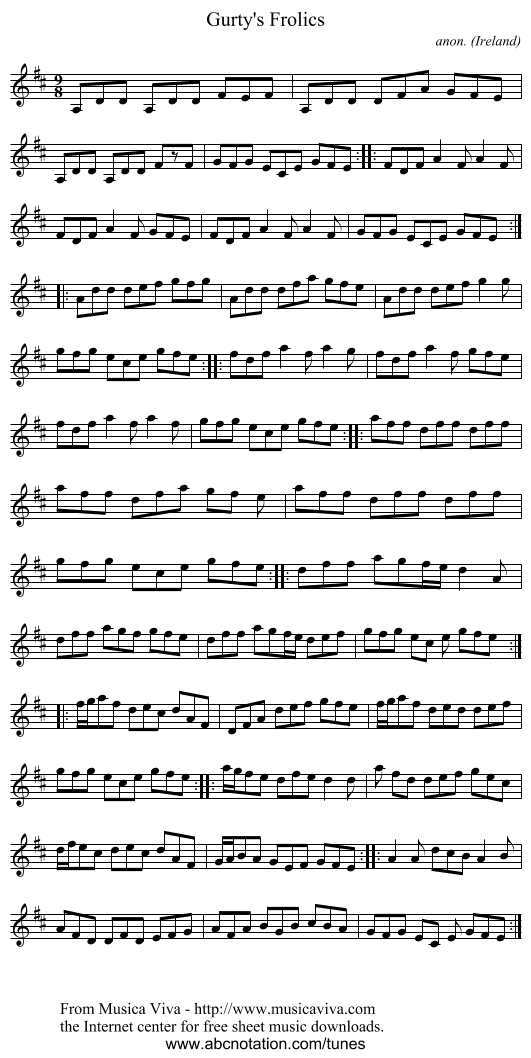 Gurty's Frolics - staff notation