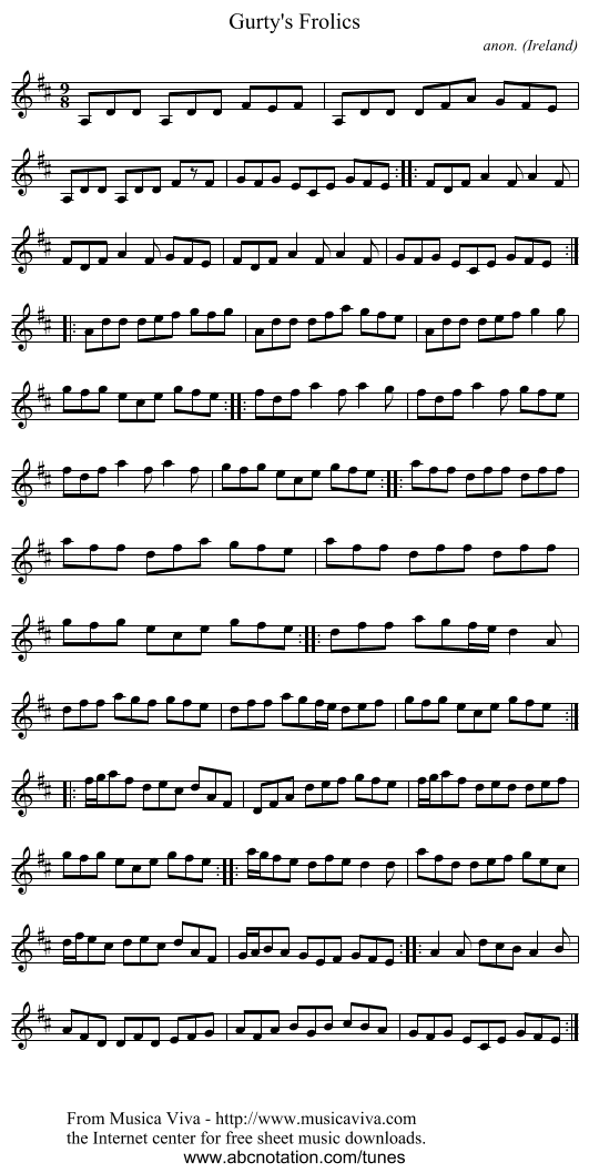 Gurty's Frolics - staff notation