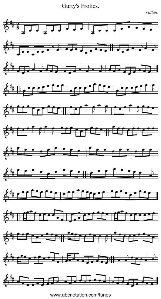 Gurty's Frolics. - staff notation